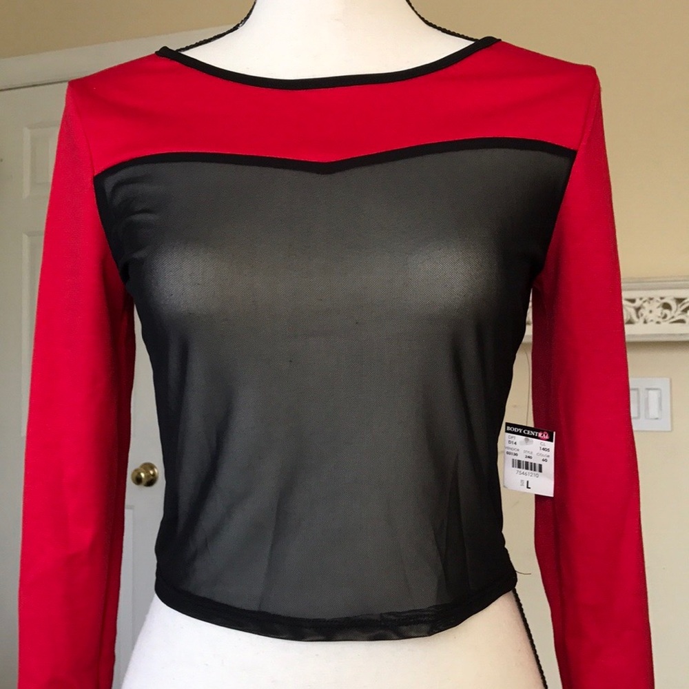 NWT BODY CENTRAL LONG SLEEVE TOP W/ BLACK SHEER - Picture 2 of 5